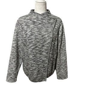 Anthropologie Sunday Quilted Knit Asymmetrical Black White Sweater Blazer L Boho